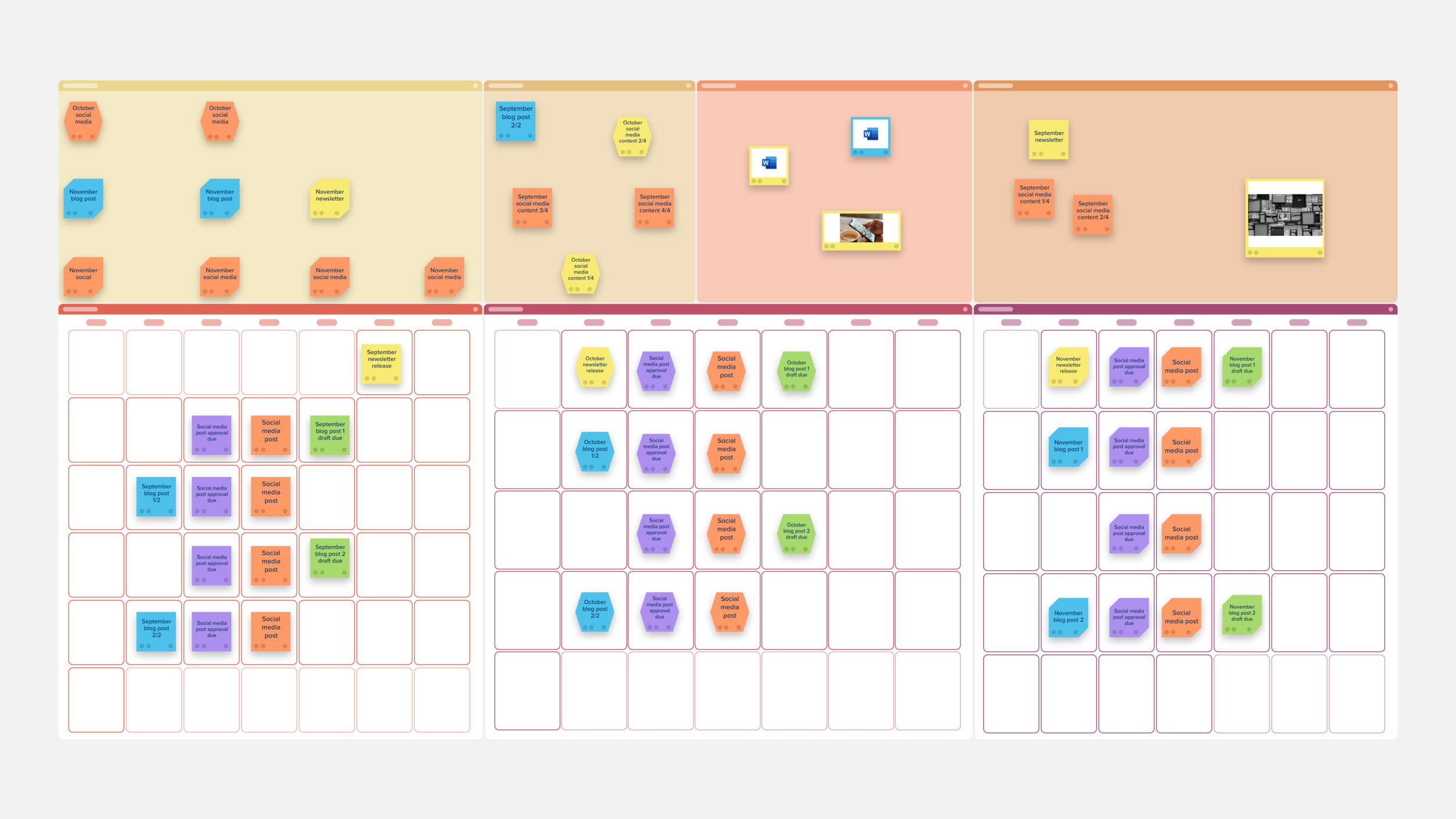 Blog content ideas organized in an editorial planning calendar