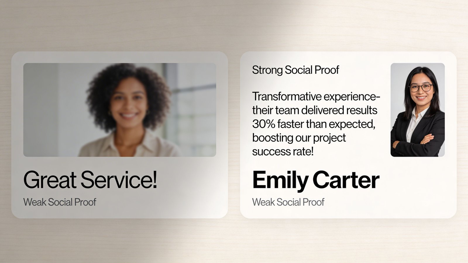 Landing page trust signals including reviews and testimonials