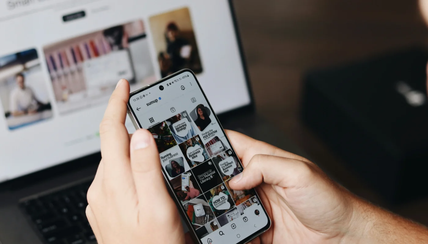 Small business Instagram content strategy planning on a smartphone