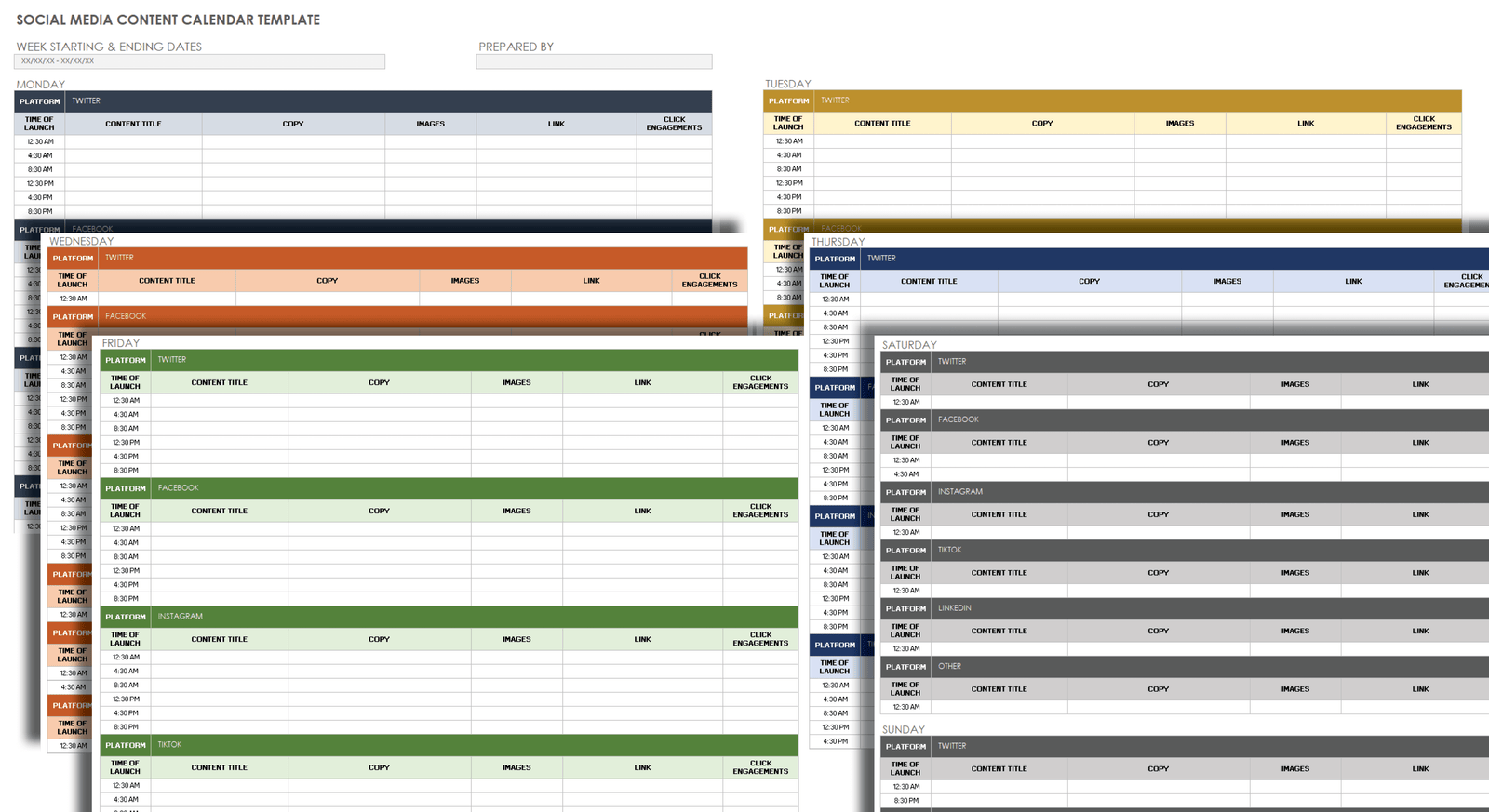 Social media content calendar spreadsheet template
