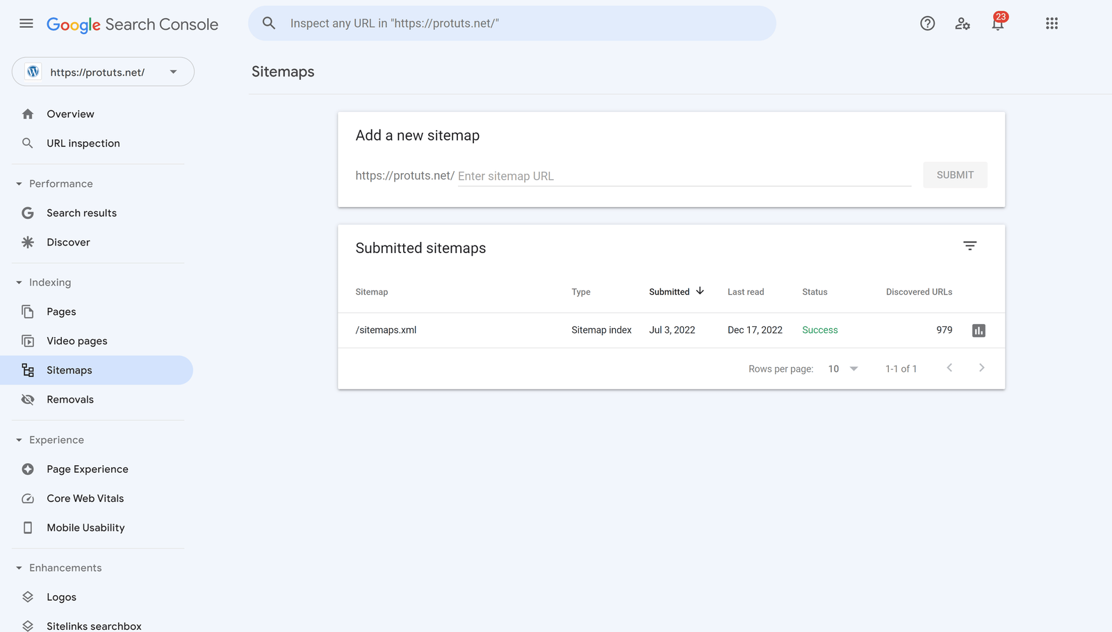 Submitting an XML sitemap in Google Search Console
